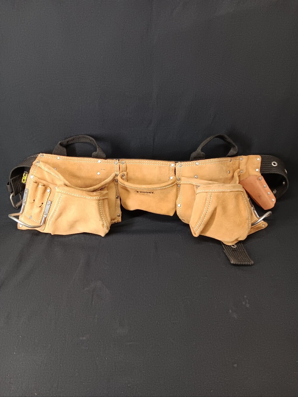 Husky Leather Tool Belt Adjustable Brown Suede NO. 527X Multi Pocket CLC Pouch